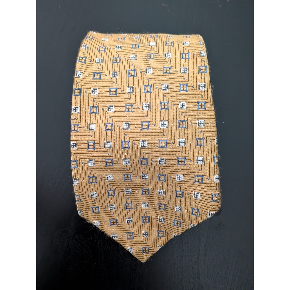 Robert Talbott Best Of Class Tie Necktie Golden Yellow Geo 60" Handmade Silk